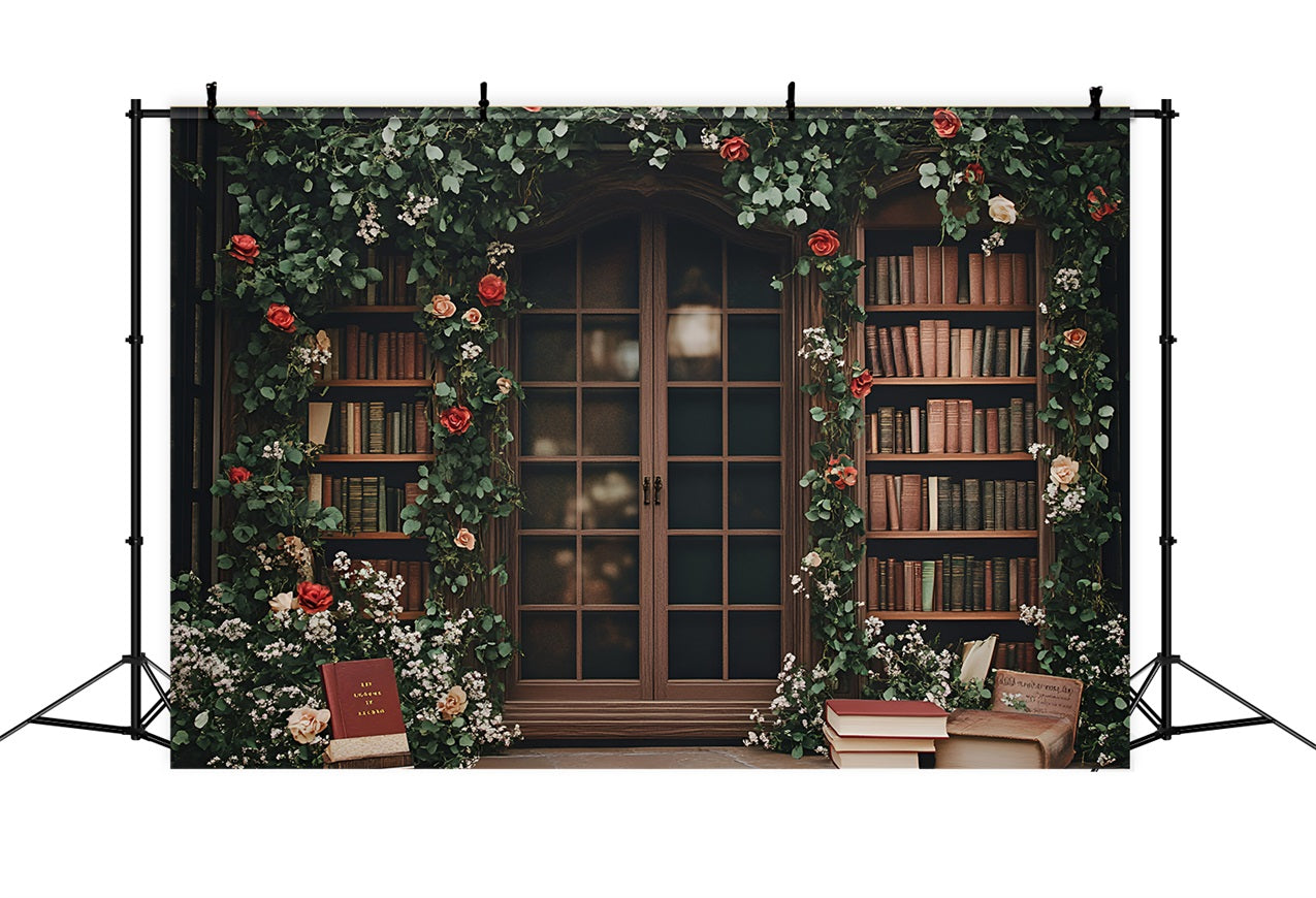 Back To School Backdrop Ideas Floral Vintage Bookshelf Window Backdrop GQ3-115