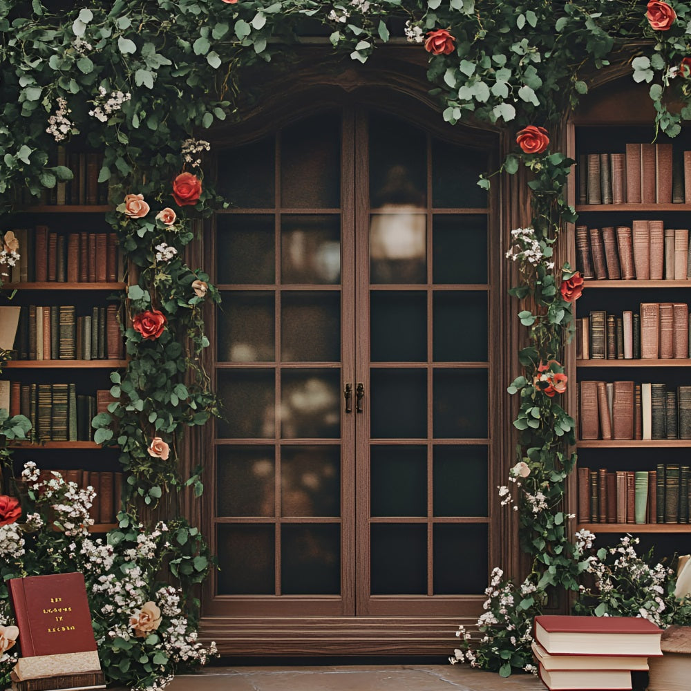 Back To School Backdrop Ideas Floral Vintage Bookshelf Window Backdrop GQ3-115