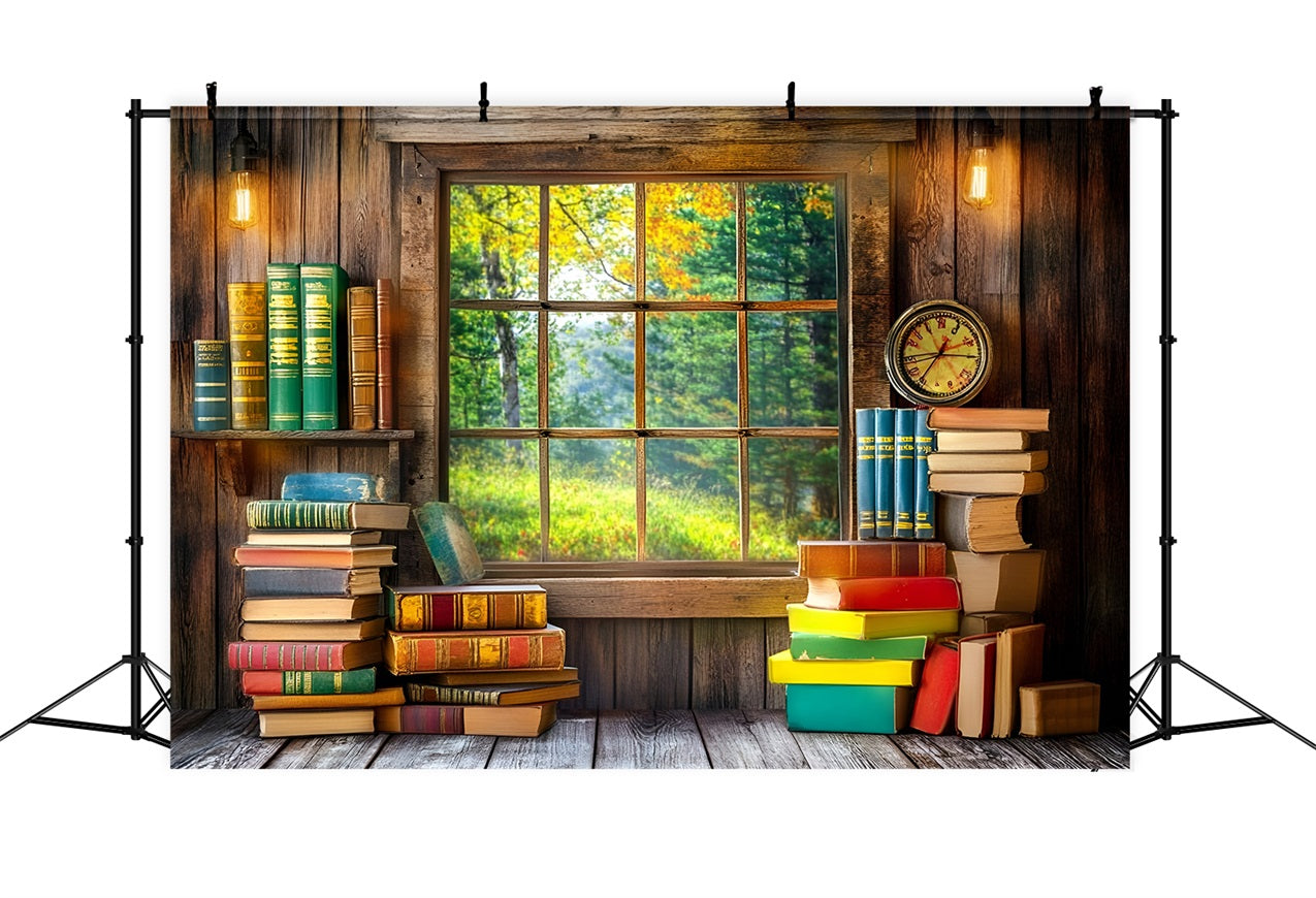 Back To School Backdrop Design Study Window Book Stack Backdrop GQ3-117