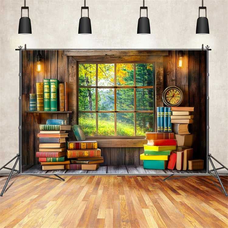 Back To School Backdrop Design Study Window Book Stack Backdrop GQ3-117