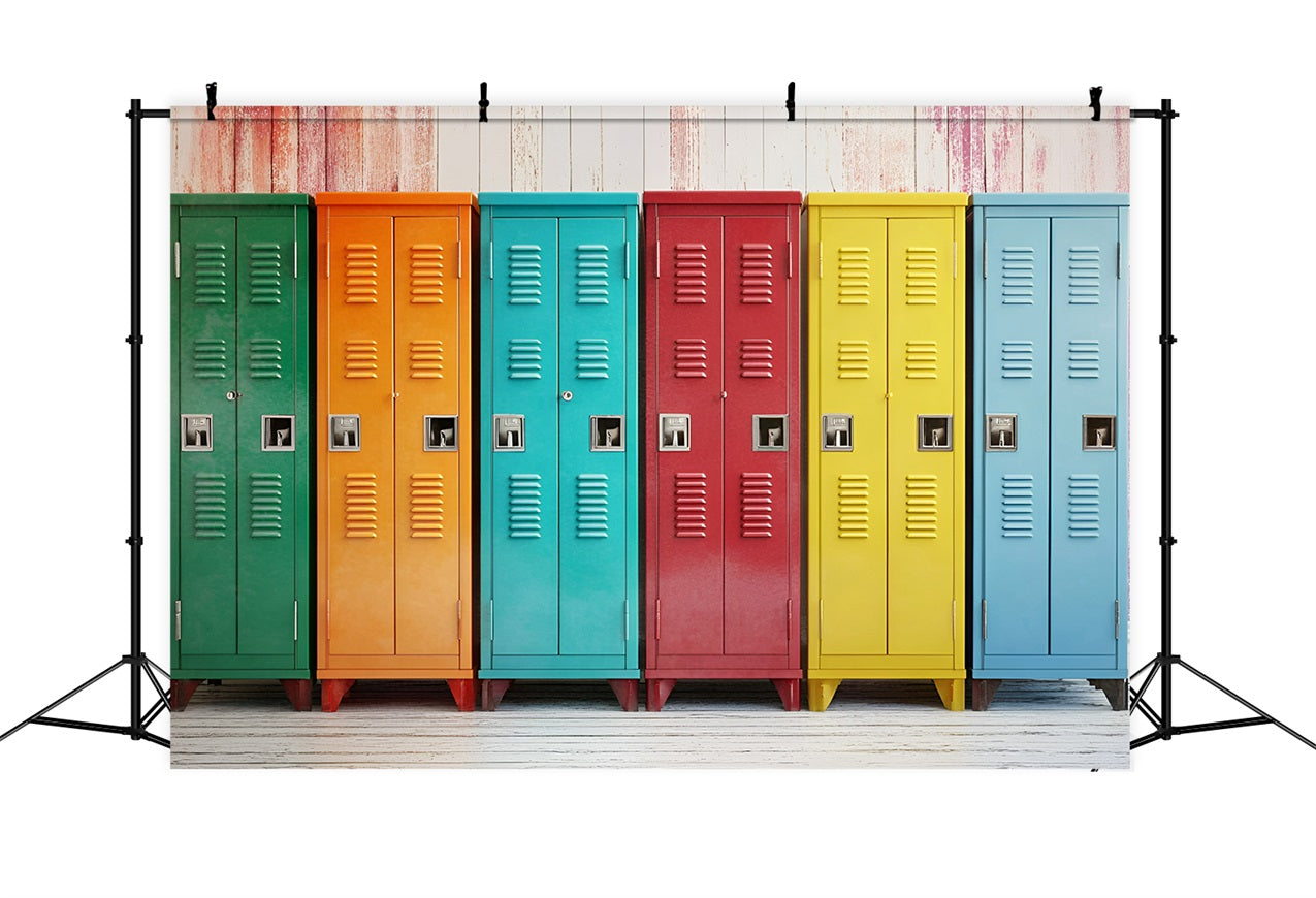 Back To School Photo Backdrop Colorful Lockers Backdrop GQ3-118