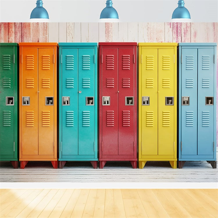 Back To School Photo Backdrop Colorful Lockers Backdrop GQ3-118