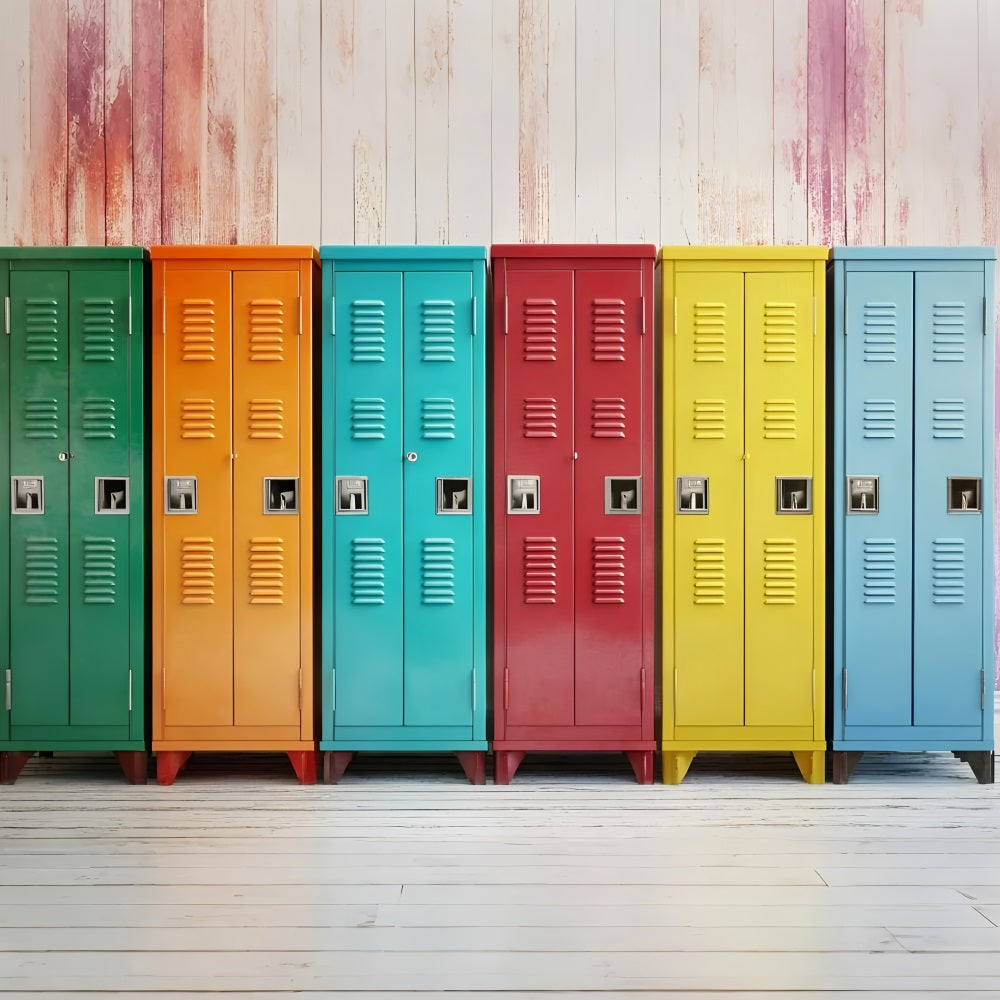 Back To School Photo Backdrop Colorful Lockers Backdrop GQ3-118