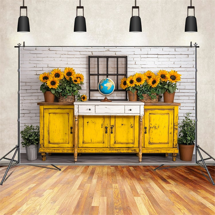 Back To School Photography Backdrops Classroom Sunflower Wall Backdrop GQ3-121