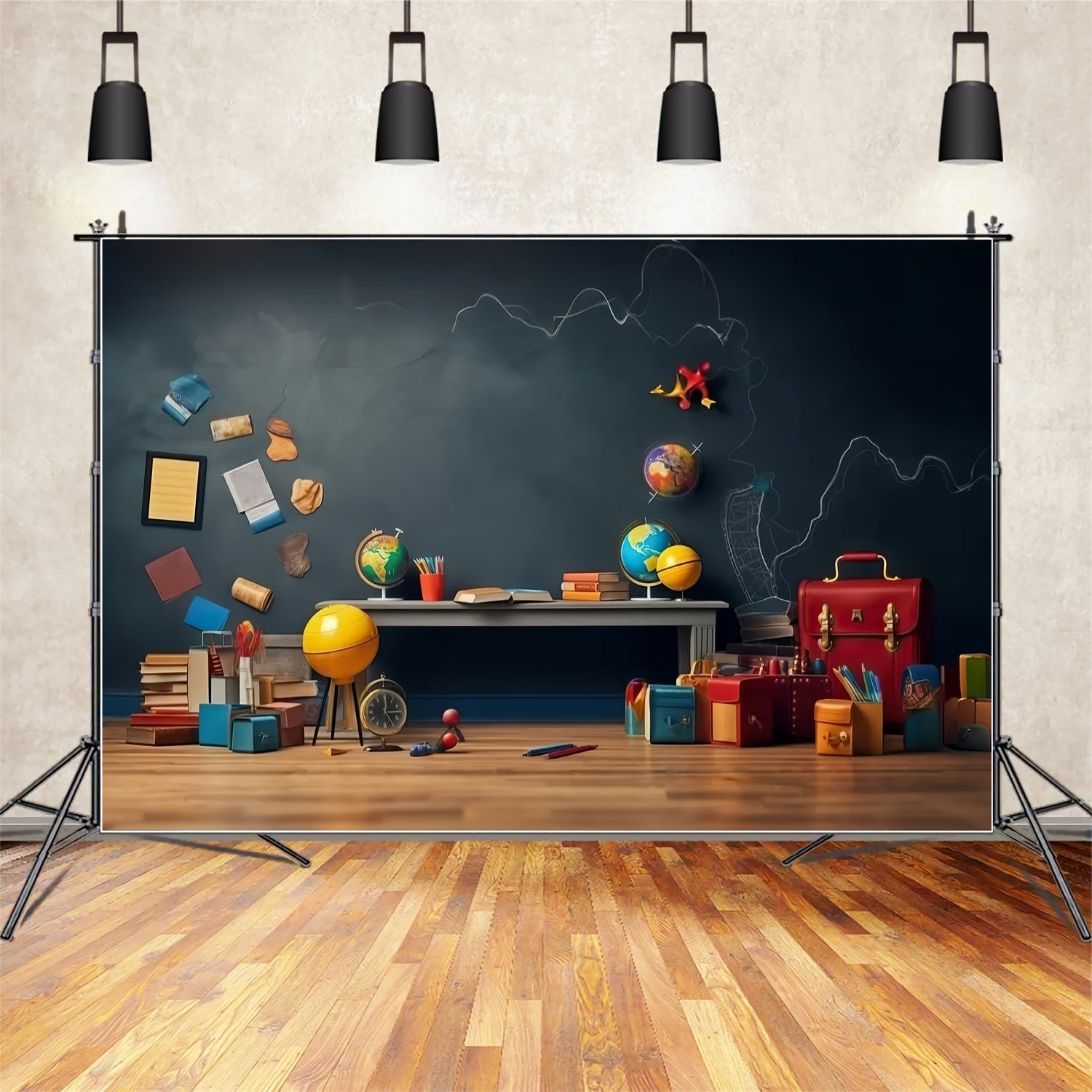 Back To School Digital Backdrop Educational Chalkboard Globe Backdrop GQ3-125