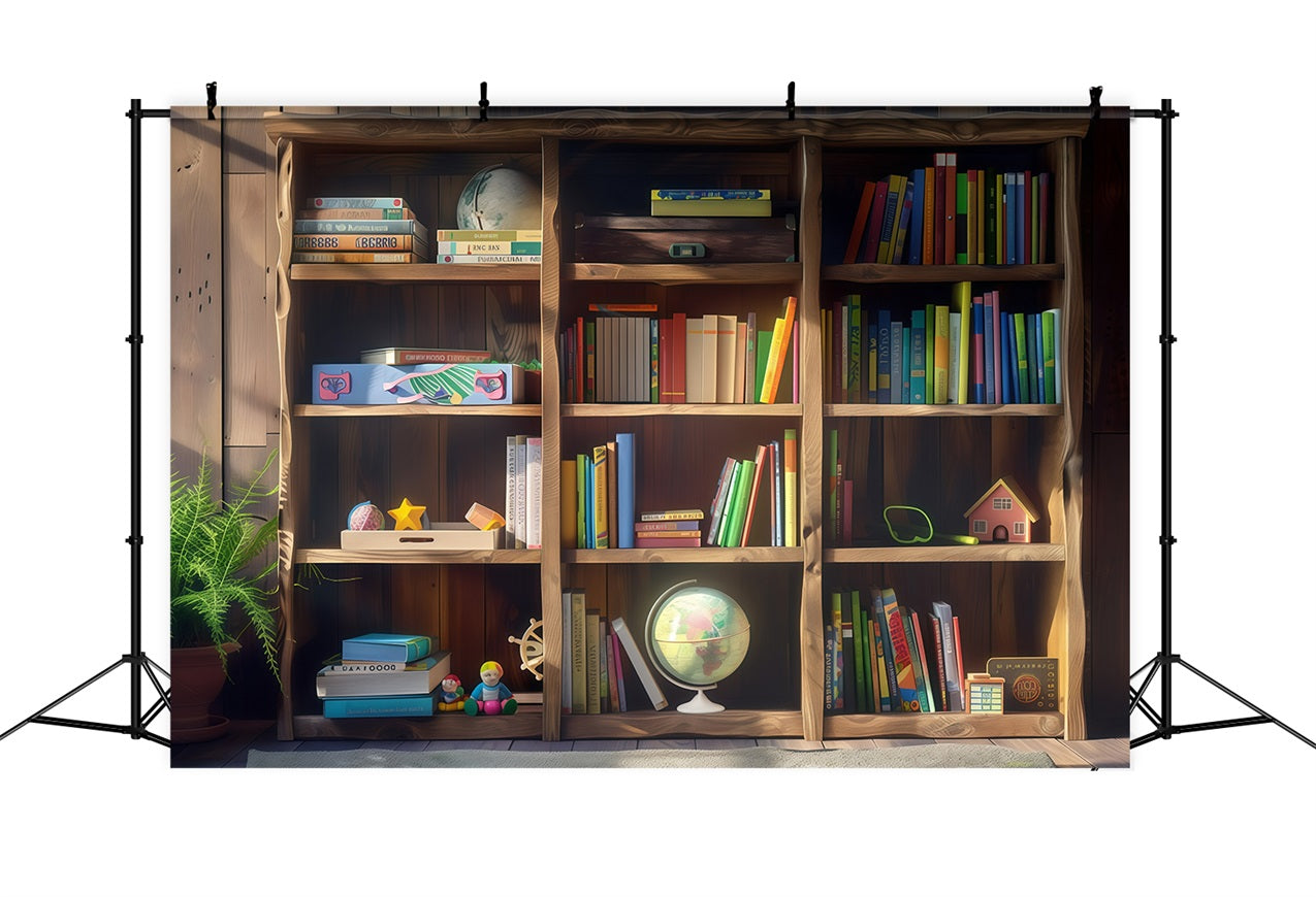 Back To School Backdrops Wooden Bookshelf Study Backdrop GQ3-126