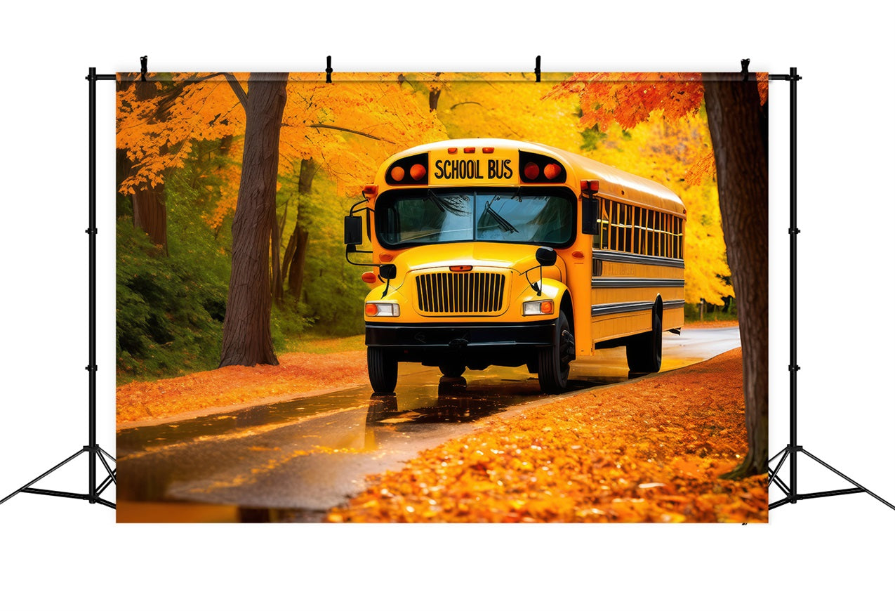 Back To School Photography Backdrops Autumn Leaves School Bus Backdrop GQ3-128