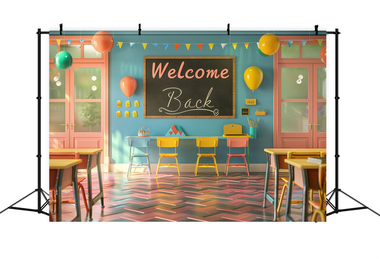 Welcome Back To School Backdrop Cheerful Classroom Welcome Backdrop GQ3-131