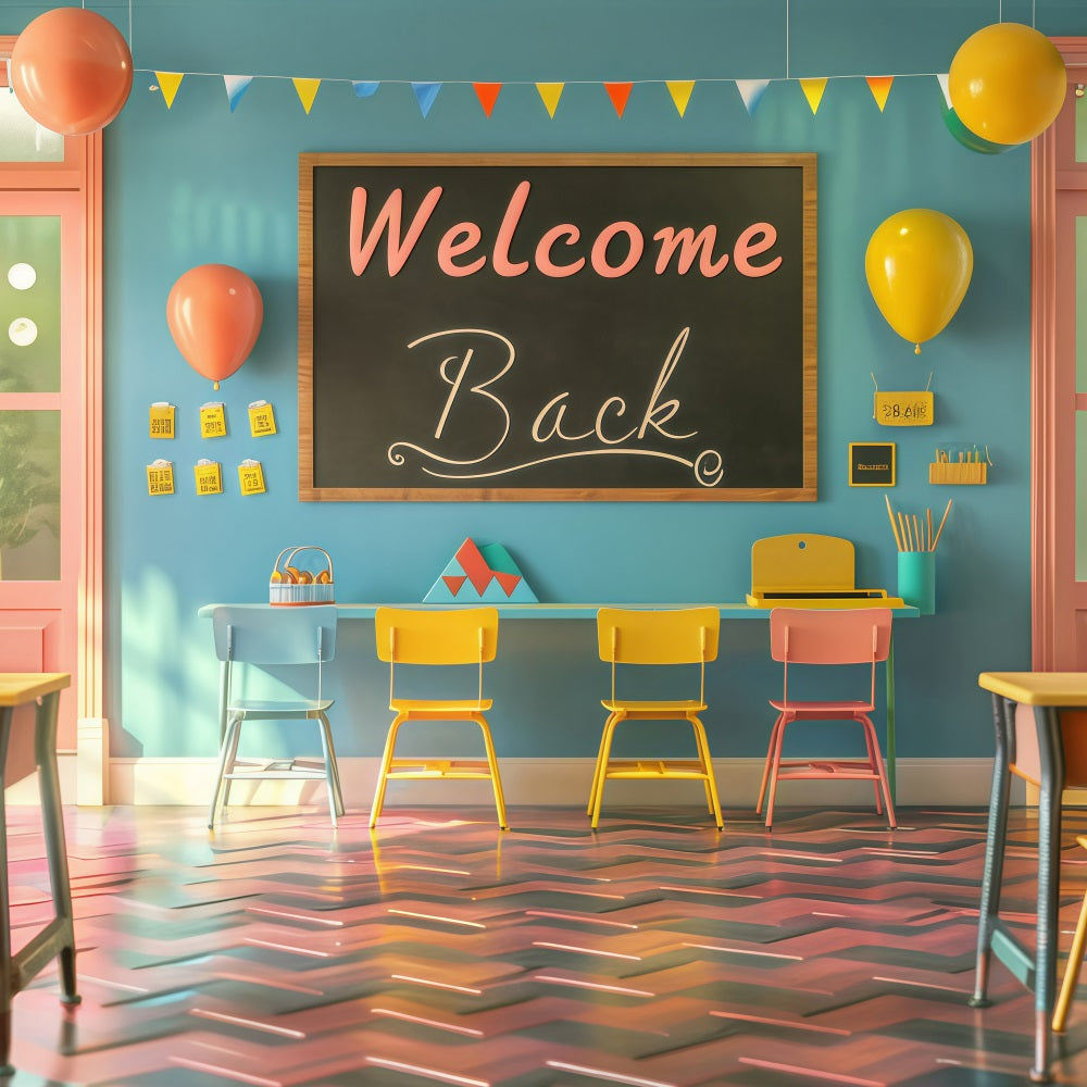 Welcome Back To School Backdrop Cheerful Classroom Welcome Backdrop GQ3-131