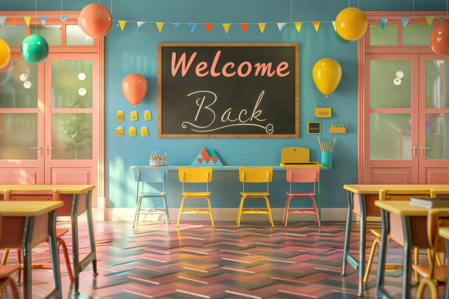 Welcome Back To School Backdrop Cheerful Classroom Welcome Backdrop GQ3-131