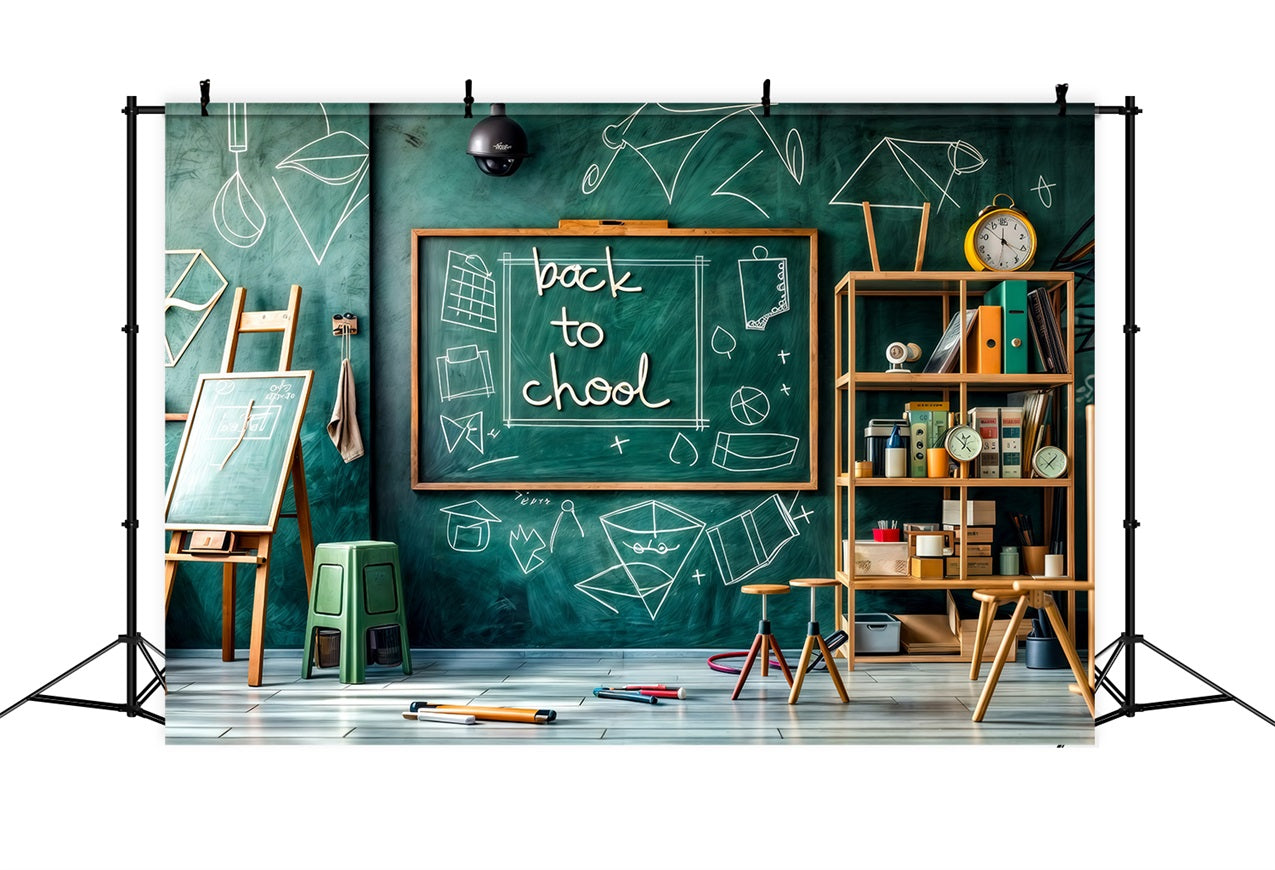 Back To School Backdrops Green Chalkboard Math Classroom Backdrop GQ3-132