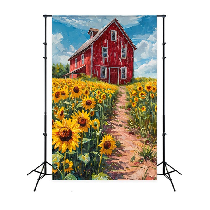 Backdrop Fine Art Rustic Red Barn Sunflowers Backdrop GTY-118