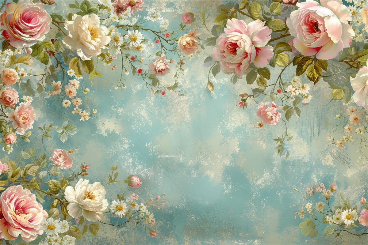 Backdrops Fine Art Delicate Pink Rose Vine Backdrop GTY-68