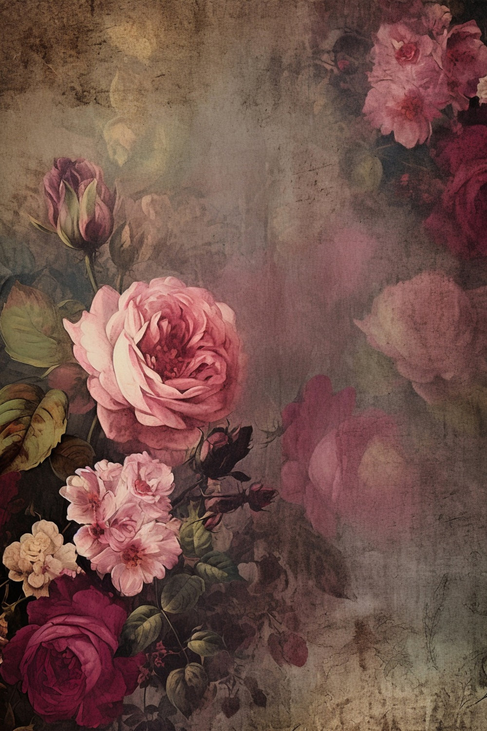 Backdrop Fine Art Vintage Peony Rose Painting Backdrop GTY-74