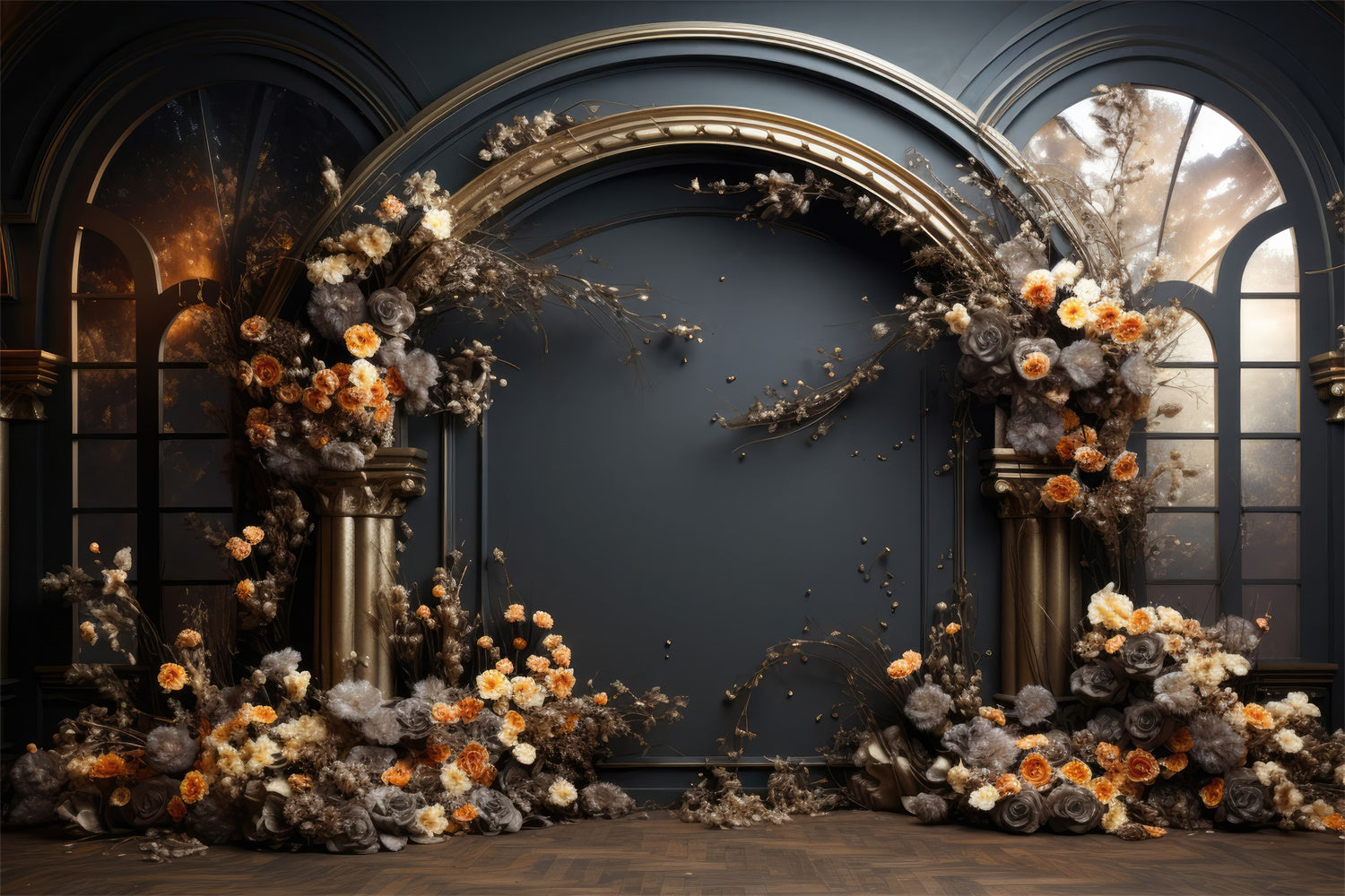 Maternity Photo Backdrops Dark Opulent Floral Arch Backdrop GTY2-14