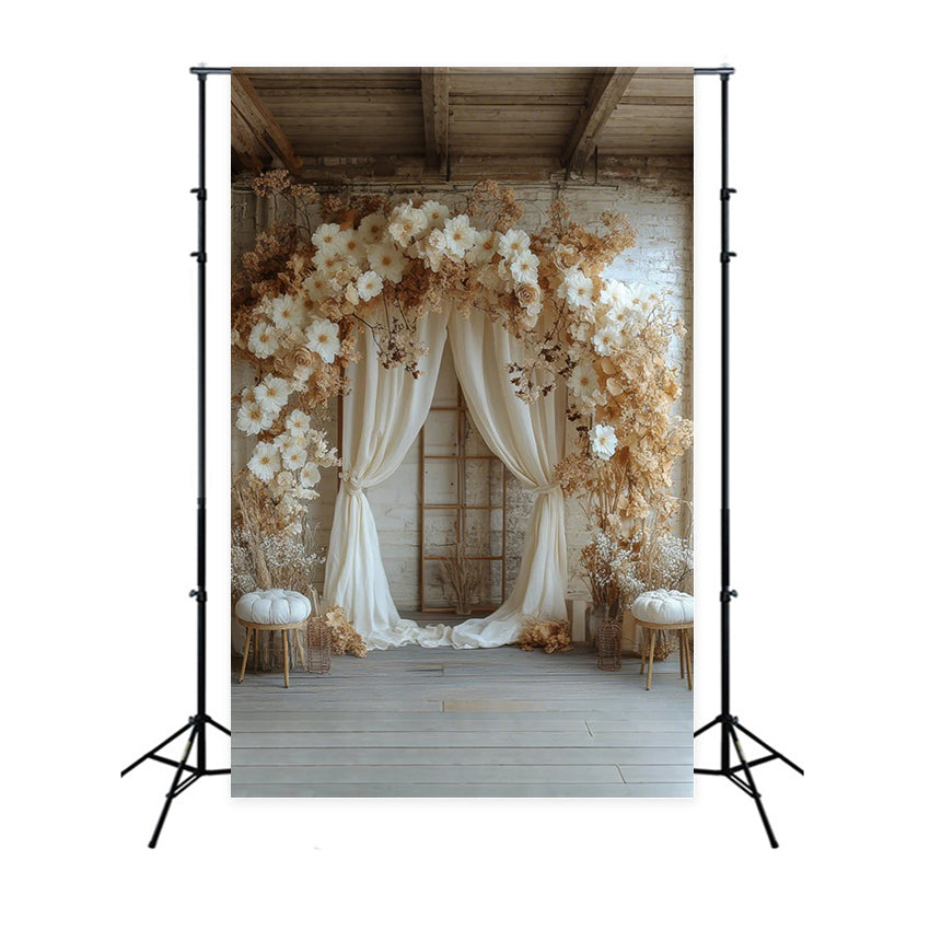 Maternity Photography Backdrops Cream Flower Draped Arch Backdrop GTY2-25