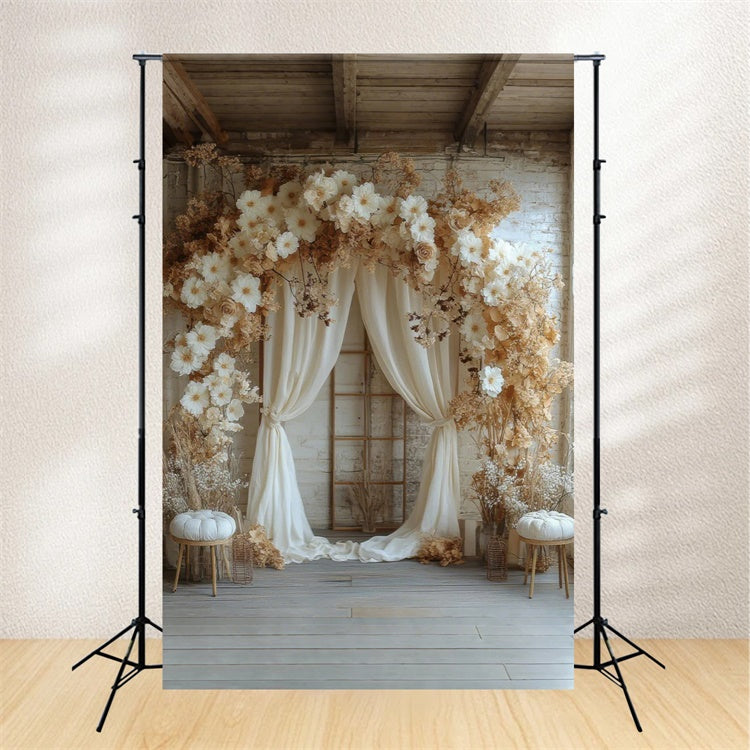 Maternity Photography Backdrops Cream Flower Draped Arch Backdrop GTY2-25