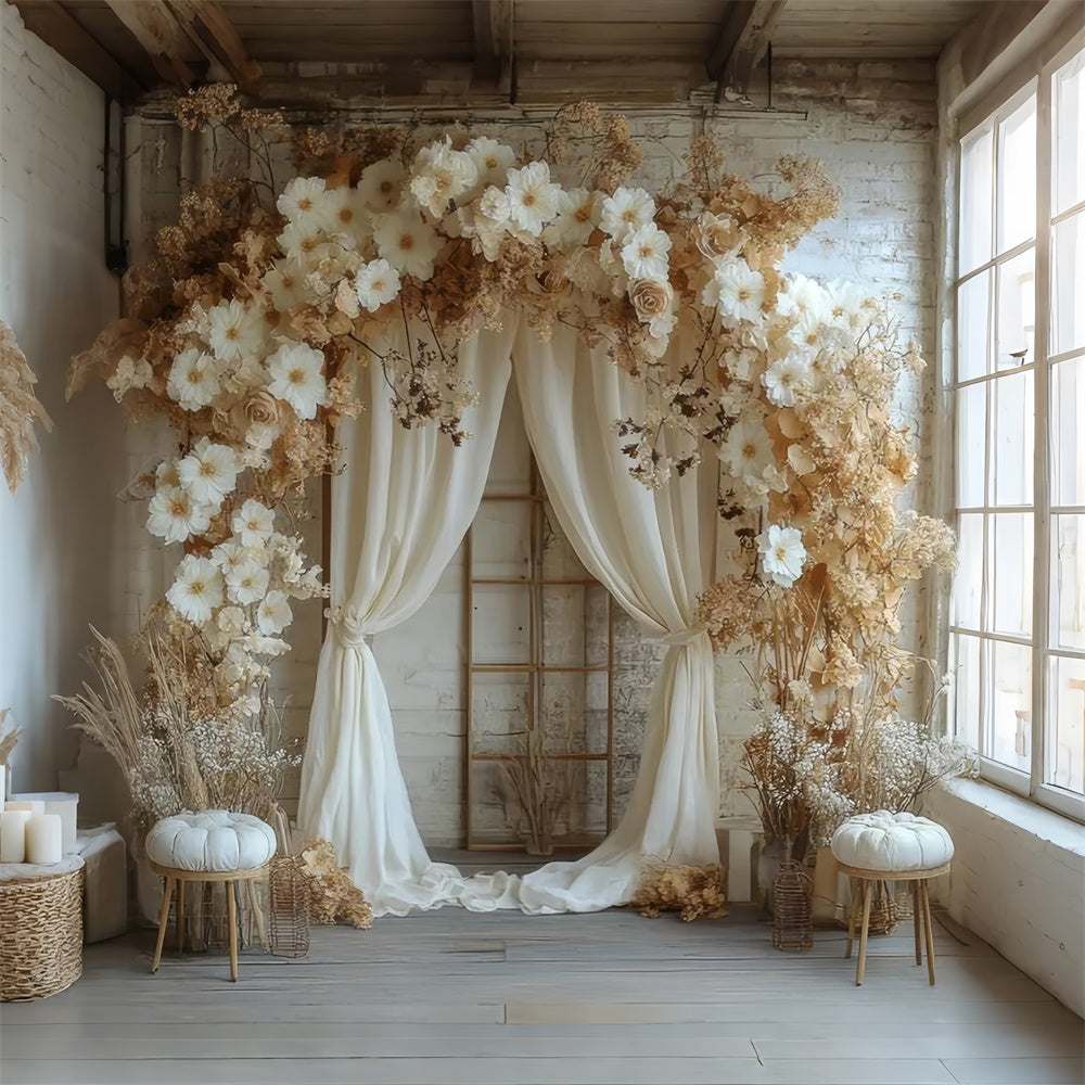 Maternity Photography Backdrops Cream Flower Draped Arch Backdrop GTY2-25