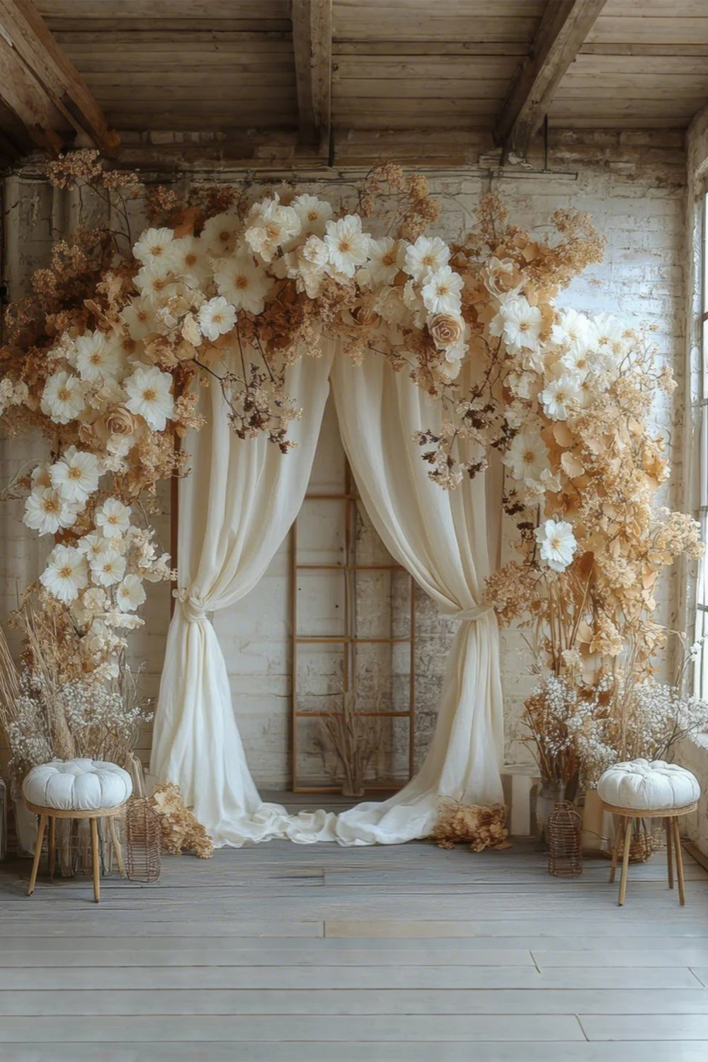 Maternity Photography Backdrops Cream Flower Draped Arch Backdrop GTY2-25