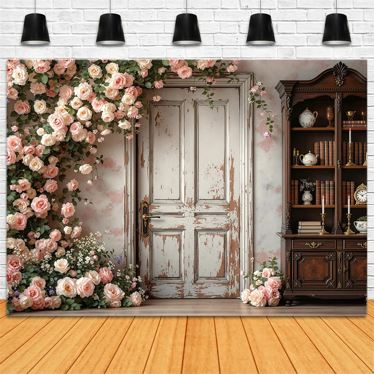 Maternity Shoot Backdrop Rustic Door Blooming Rose Backdrop GTY2-27