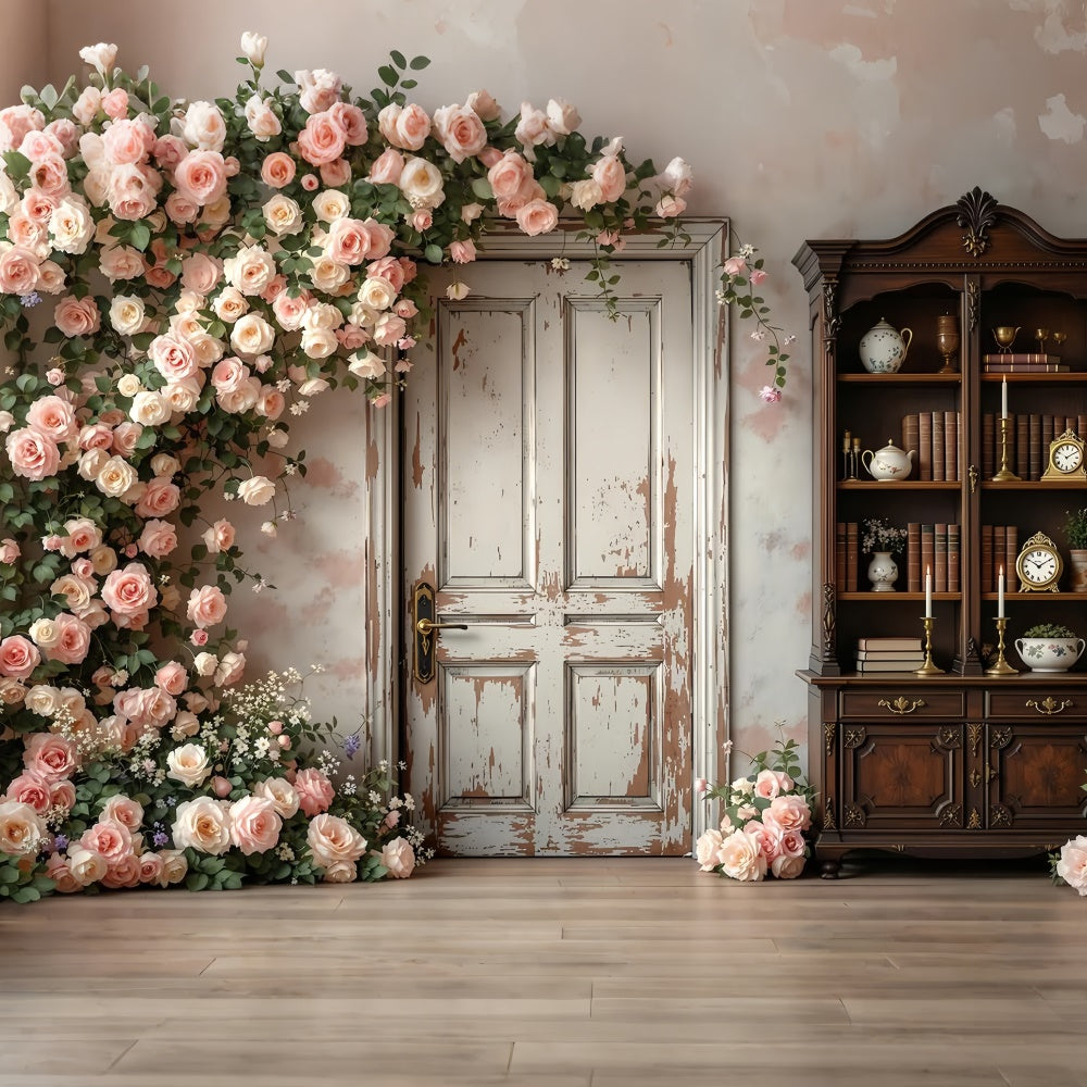 Maternity Shoot Backdrop Rustic Door Blooming Rose Backdrop GTY2-27