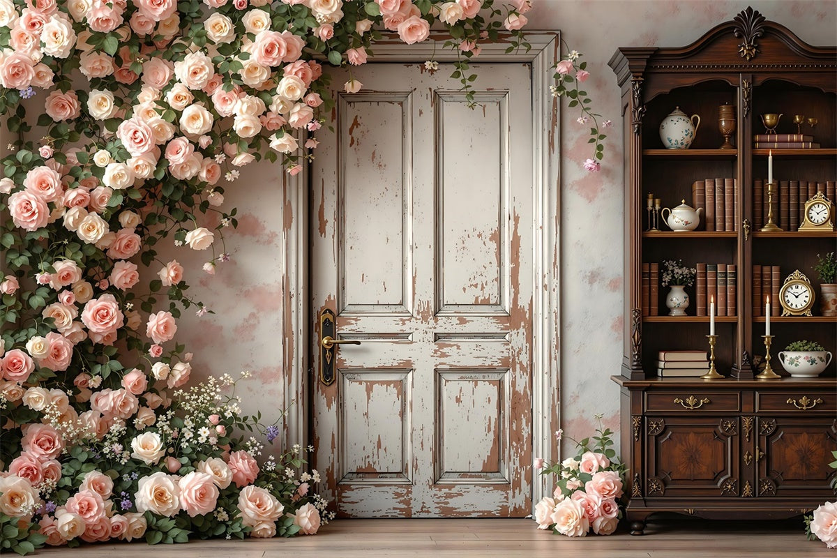 Maternity Shoot Backdrop Rustic Door Blooming Rose Backdrop GTY2-27