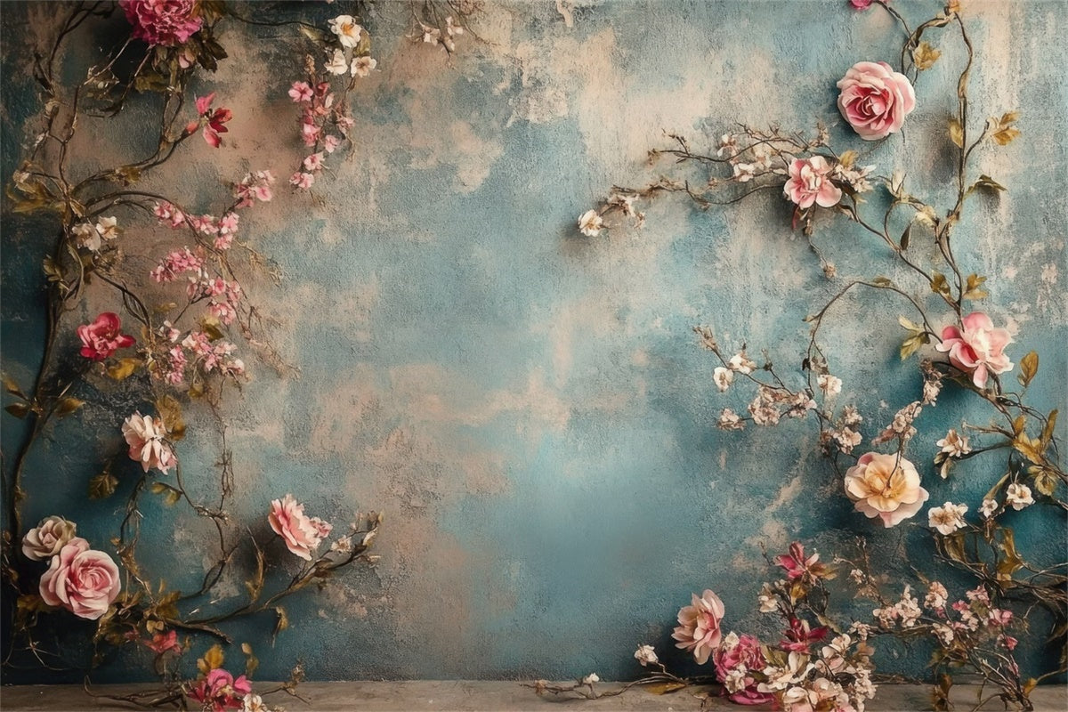 Maternity Photography Backdrops Rustic Blue Blossoms Vine Backdrop GTY2-37