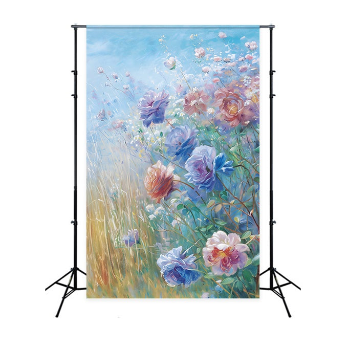 Maternity Backdrop Blue Sky Floral Oil Painting Backdrop GTY2-38