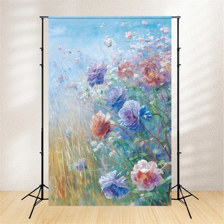 Maternity Backdrop Blue Sky Floral Oil Painting Backdrop GTY2-38