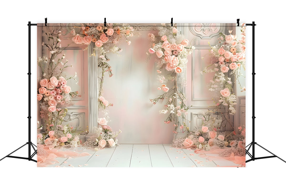 Maternity Photography Backdrops Pink Vintage Floral Arch Backdrop GTY2-48