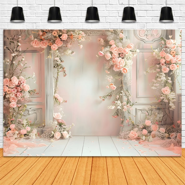 Maternity Photography Backdrops Pink Vintage Floral Arch Backdrop GTY2-48