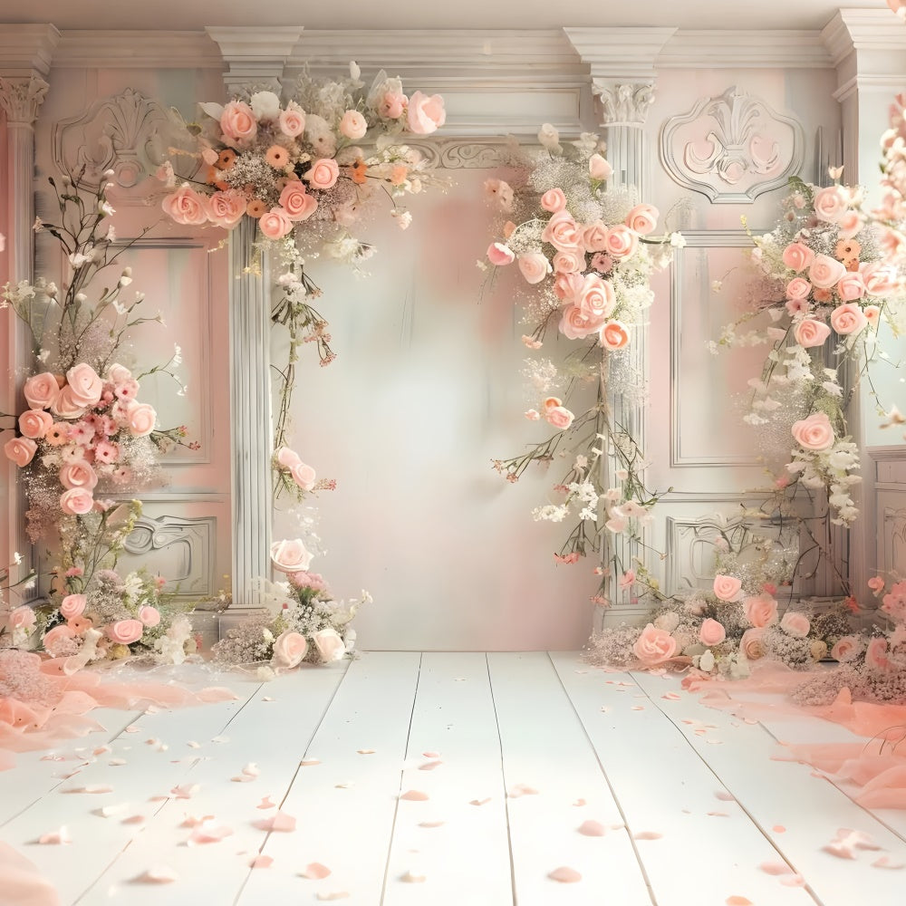 Maternity Photography Backdrops Pink Vintage Floral Arch Backdrop GTY2-48