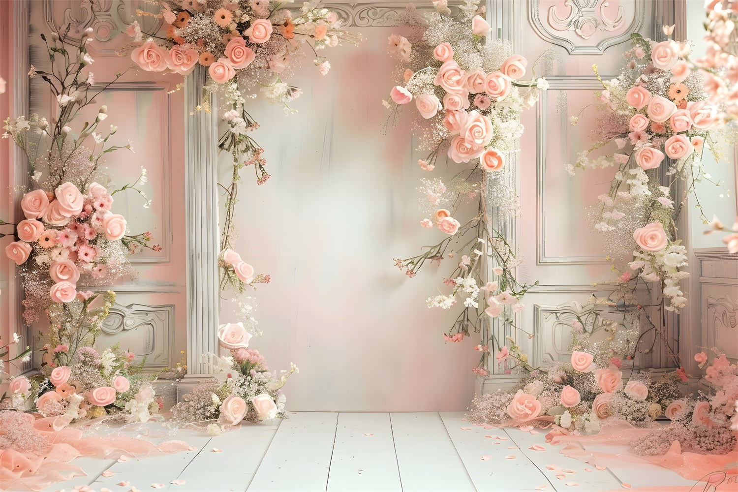 Maternity Photography Backdrops Pink Vintage Floral Arch Backdrop GTY2-48