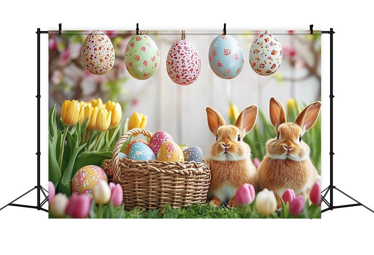 Easter Picture Backdrops Hanging Easter Egg Tulips Backdrop GTY3-232