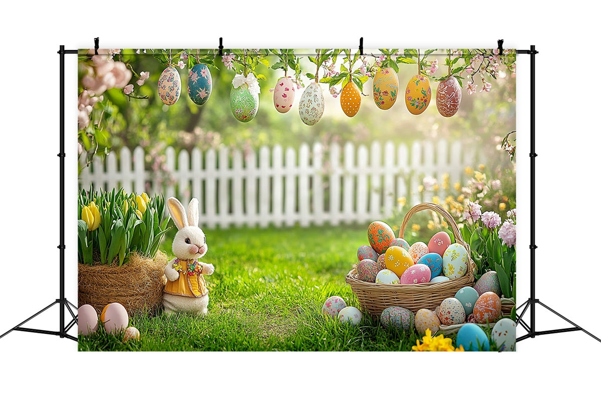 Easter Egg Backdrop Rustic Bunny Floral Meadow Backdrop GTY3-233