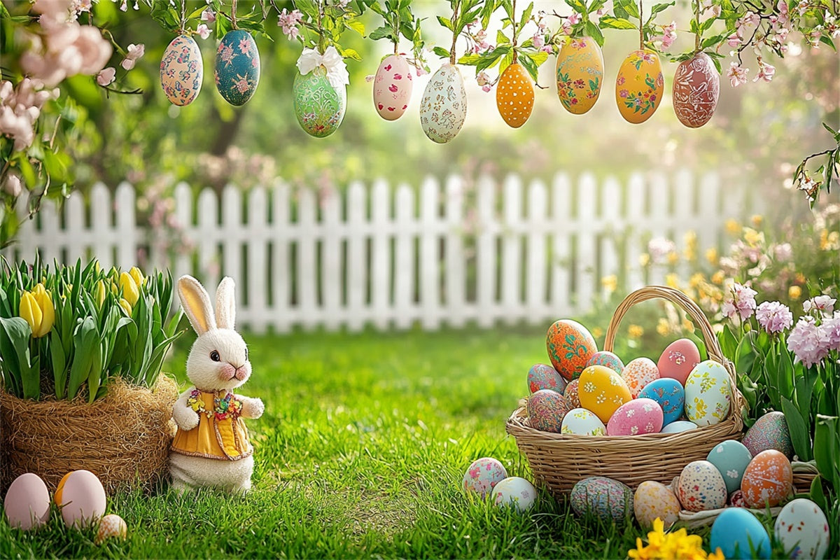 Easter Egg Backdrop Rustic Bunny Floral Meadow Backdrop GTY3-233