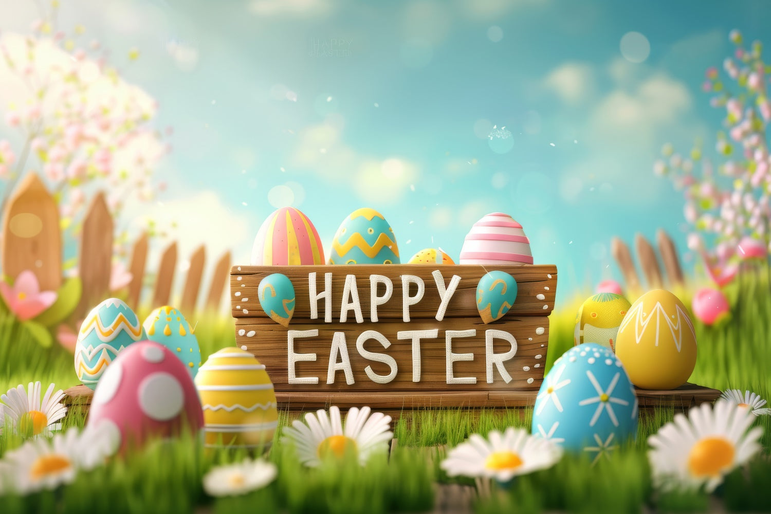 Easter Backdrops Photography Bright Sky Pastel Egg Backdrop GTY3-234