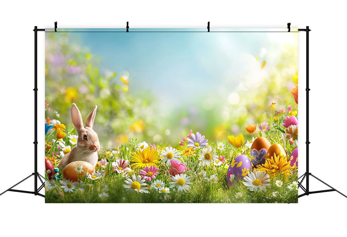 Easter Photo Backdrop Pastel Floral Meadow Bunny Backdrop GTY3-235