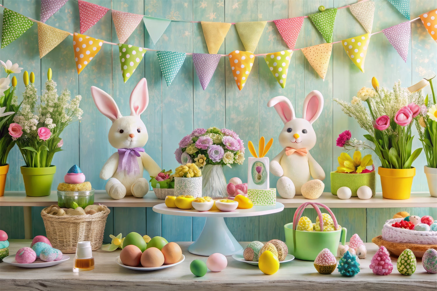 Easter Picture Ideas Floral Bunny Table Setting Backdrop GTY3-236