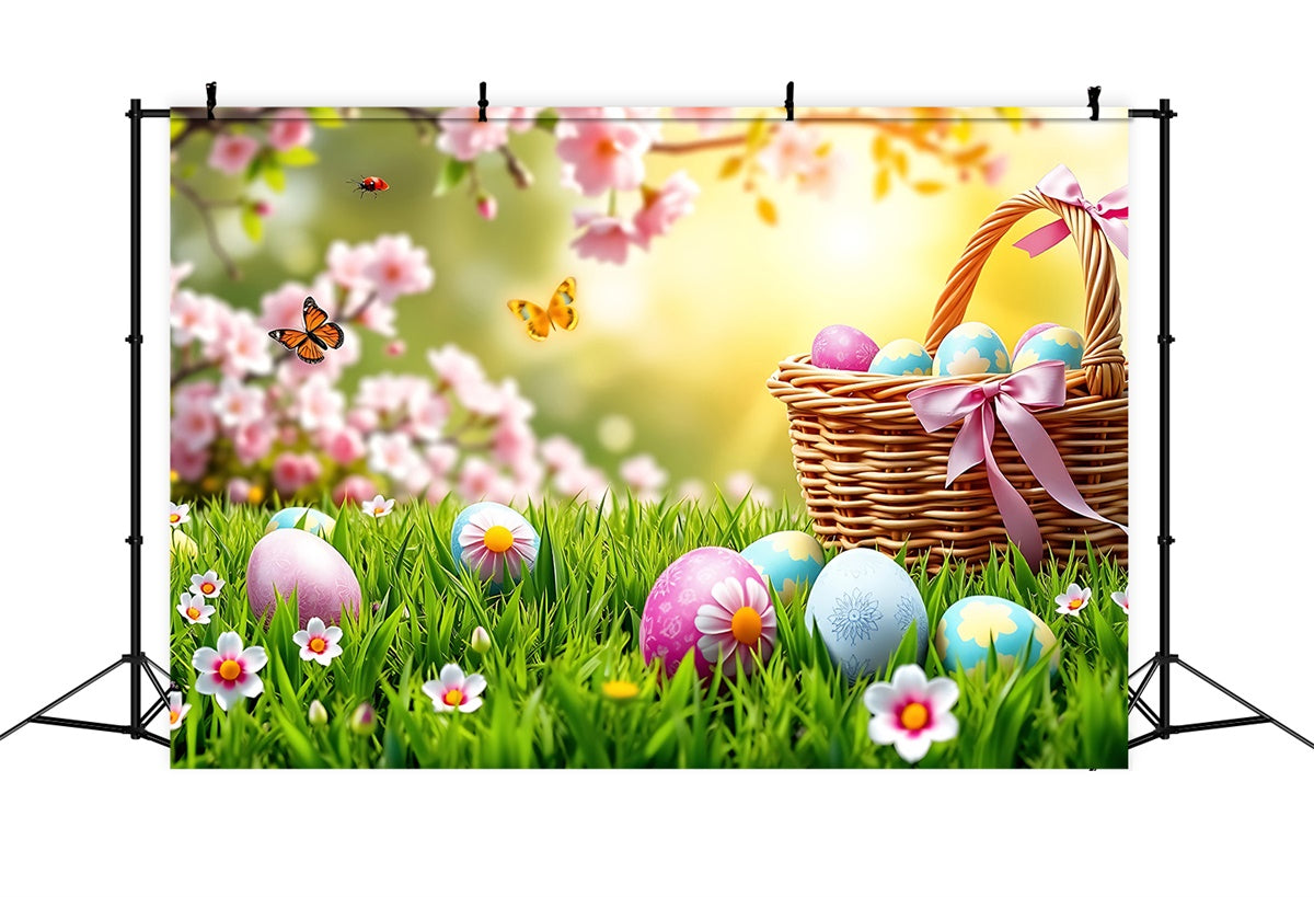 Easter Backdrop Butterfly Meadow Egg Basket Backdrop GTY3-237