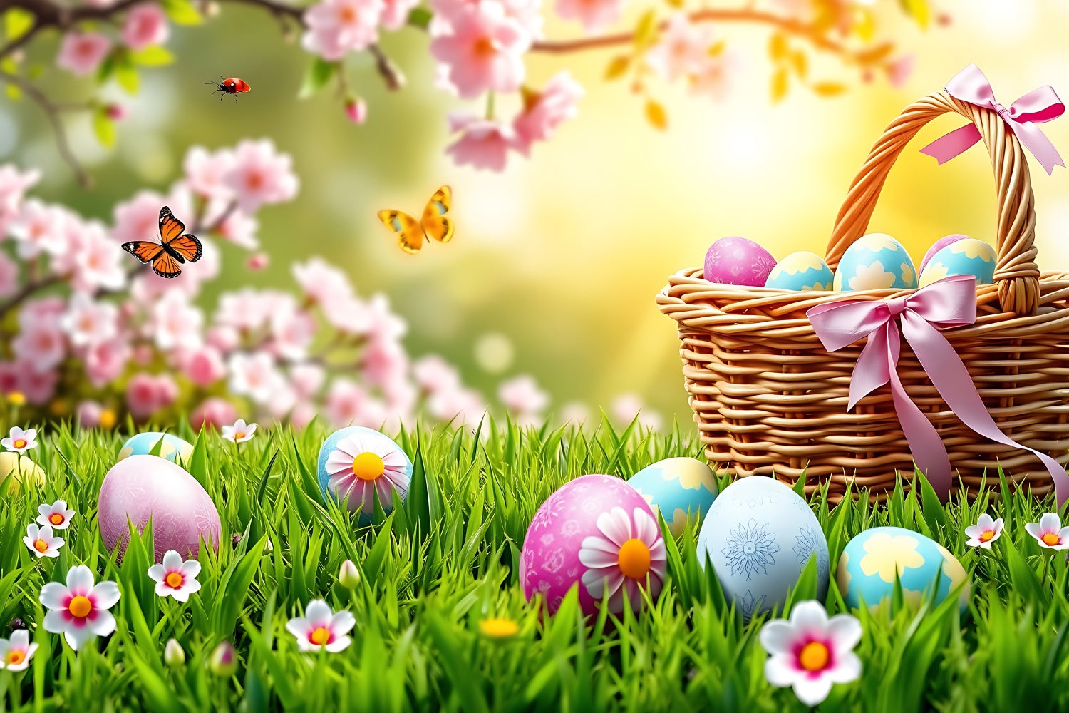 Easter Backdrop Butterfly Meadow Egg Basket Backdrop GTY3-237