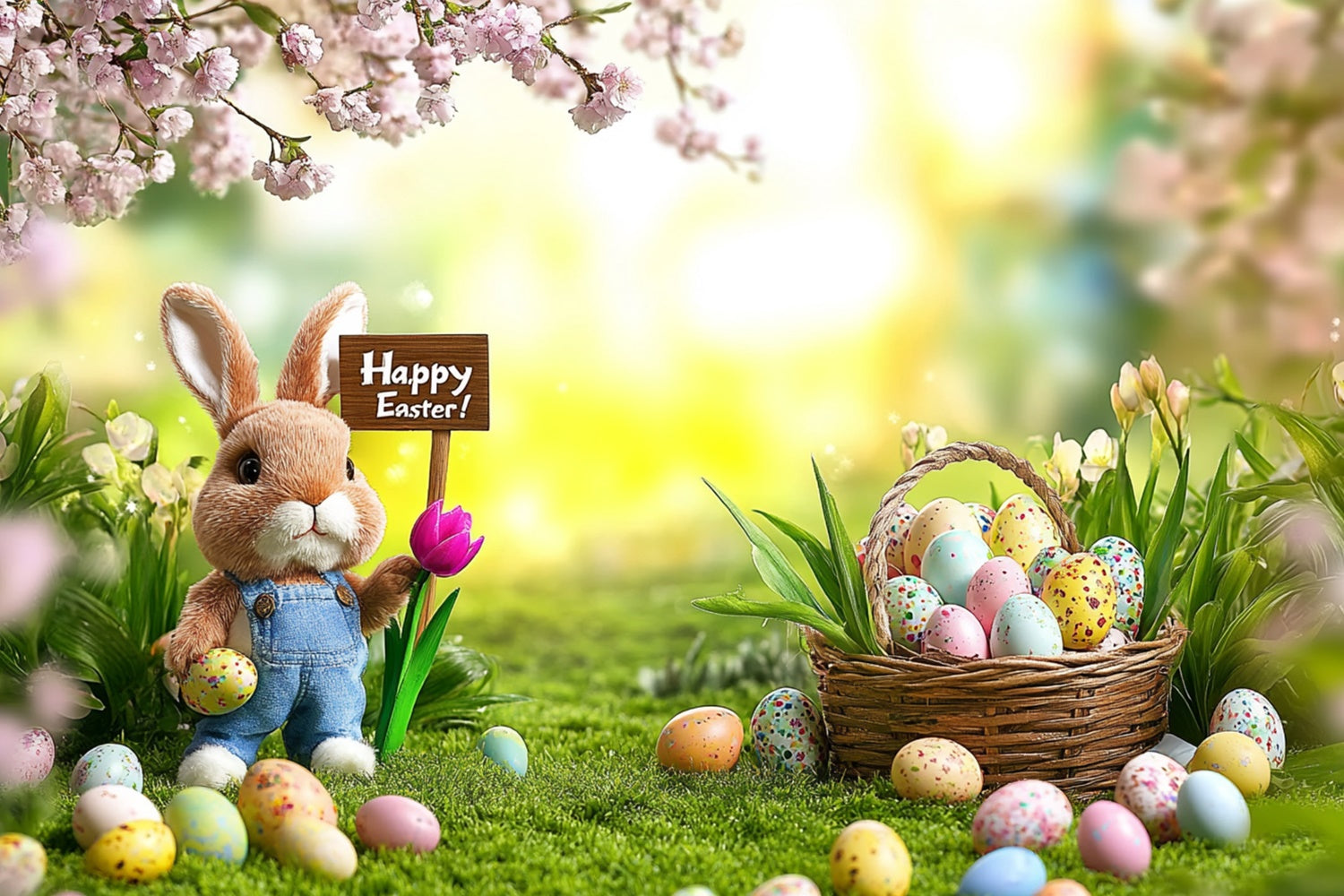 Easter Backdrops For Photos Cheerful Bunny Egg Hunt Backdrop GTY3-238