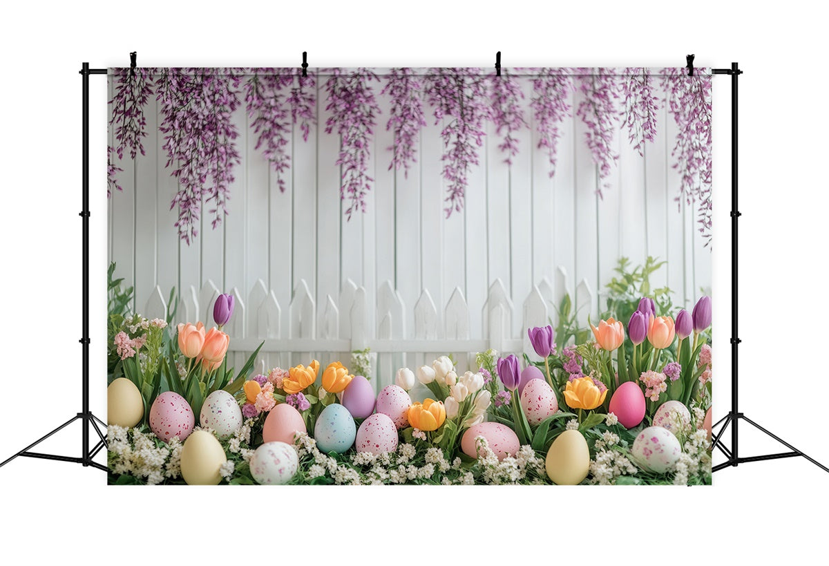 Backdrop For Easter Wisteria Bloom White Fence Backdrop GTY3-240