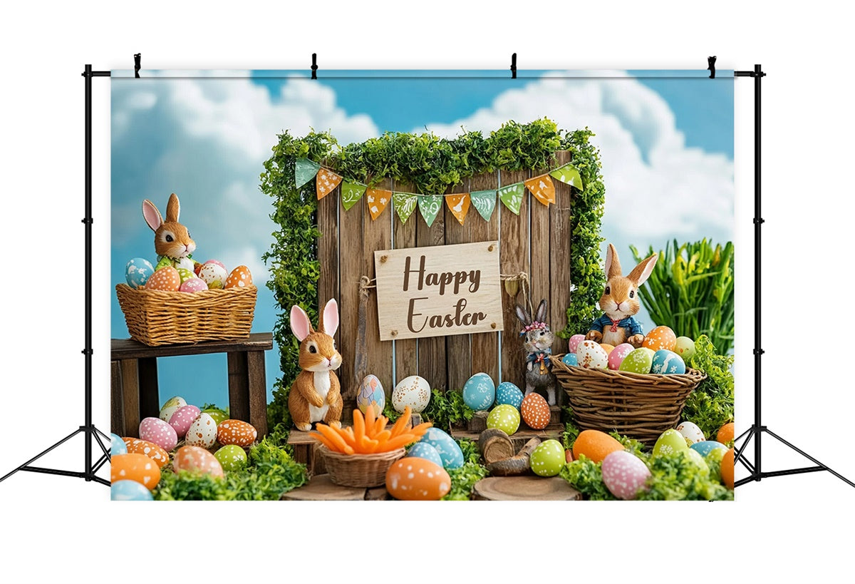 Easter Backdrop Festive Bunny Basket Rustic Backdrop GTY3-241