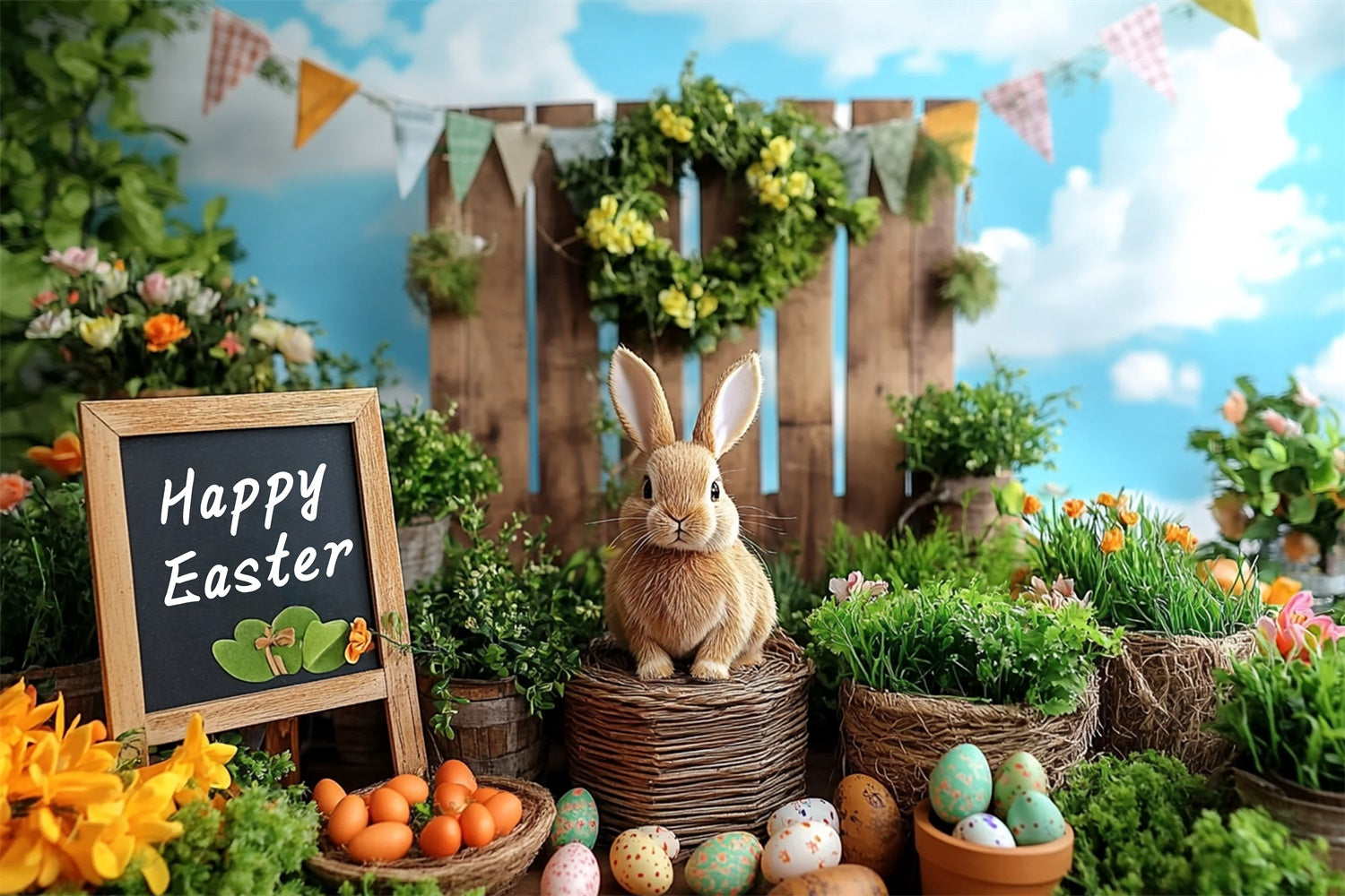 Photo Backdrops Easter Lush Greenery Carrot Bunny Backdrop GTY3-244