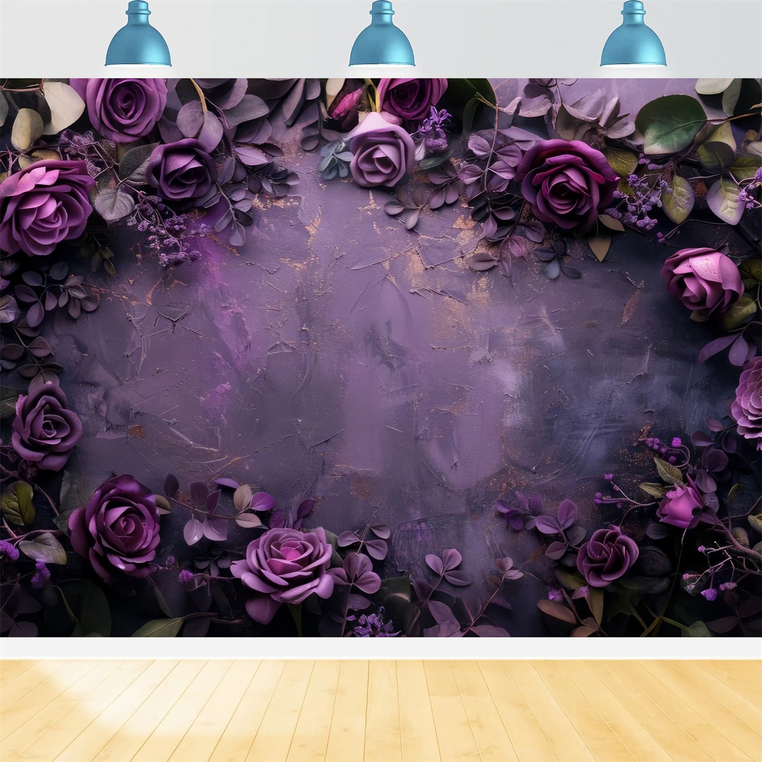 Purple Flower Wall Backdrop Deep Purple Floral Elegance Backdrop GTY3-28