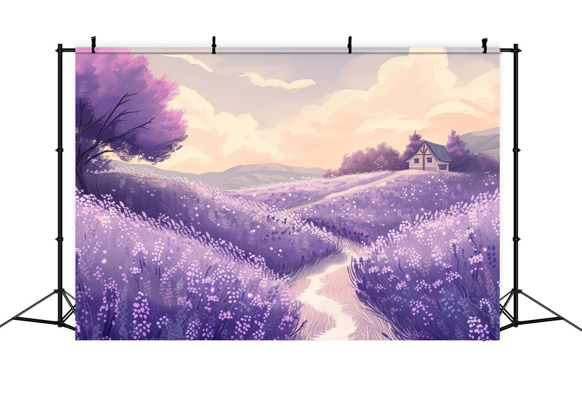 Floral Backdrop Charming Lavender Countryside Illustration Backdrop GTY3-34