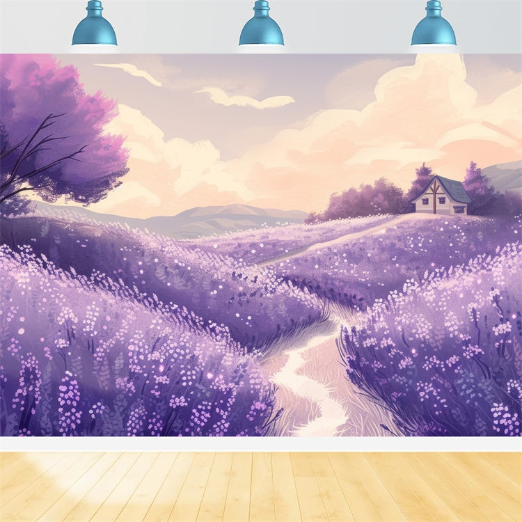 Floral Backdrop Charming Lavender Countryside Illustration Backdrop GTY3-34