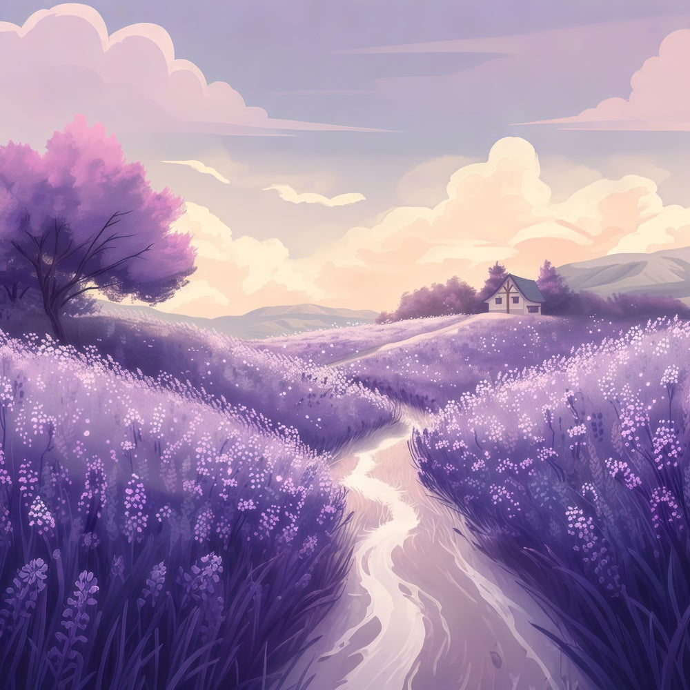 Floral Backdrop Charming Lavender Countryside Illustration Backdrop GTY3-34