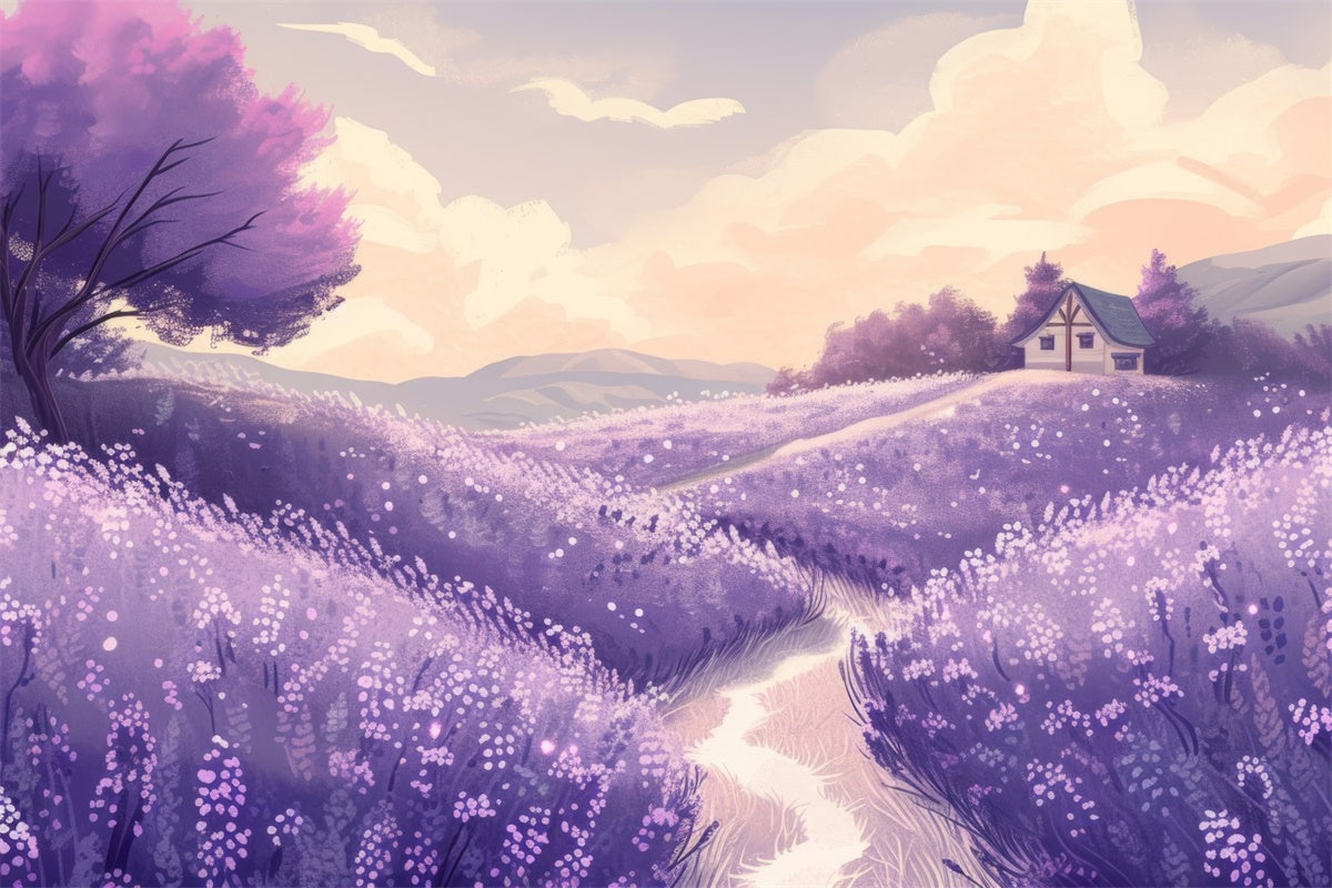 Floral Backdrop Charming Lavender Countryside Illustration Backdrop GTY3-34